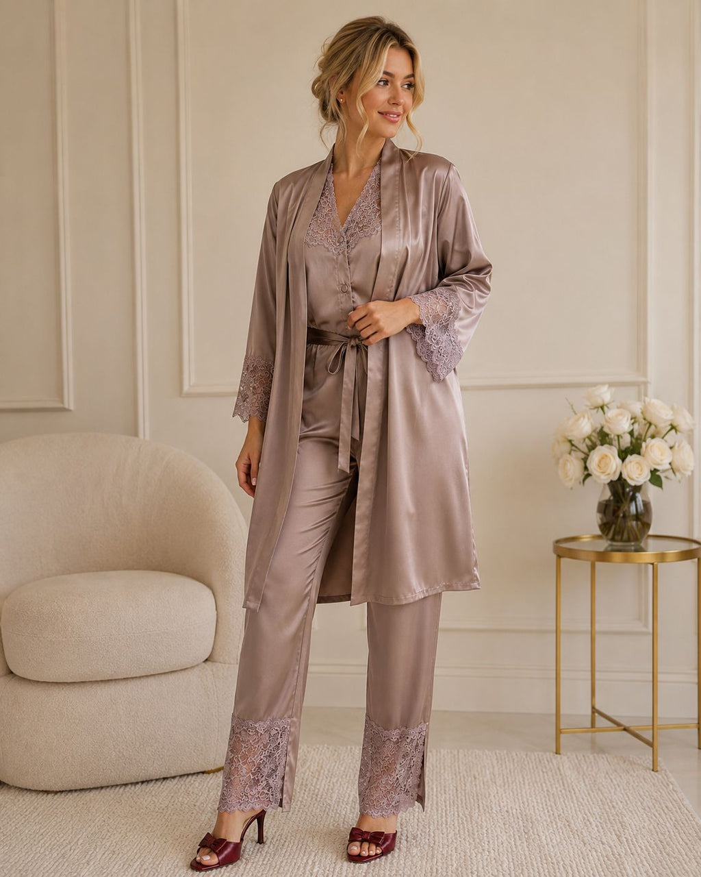 Luxury Satin Pajamas Set with Robe – MALISS COLLECTION