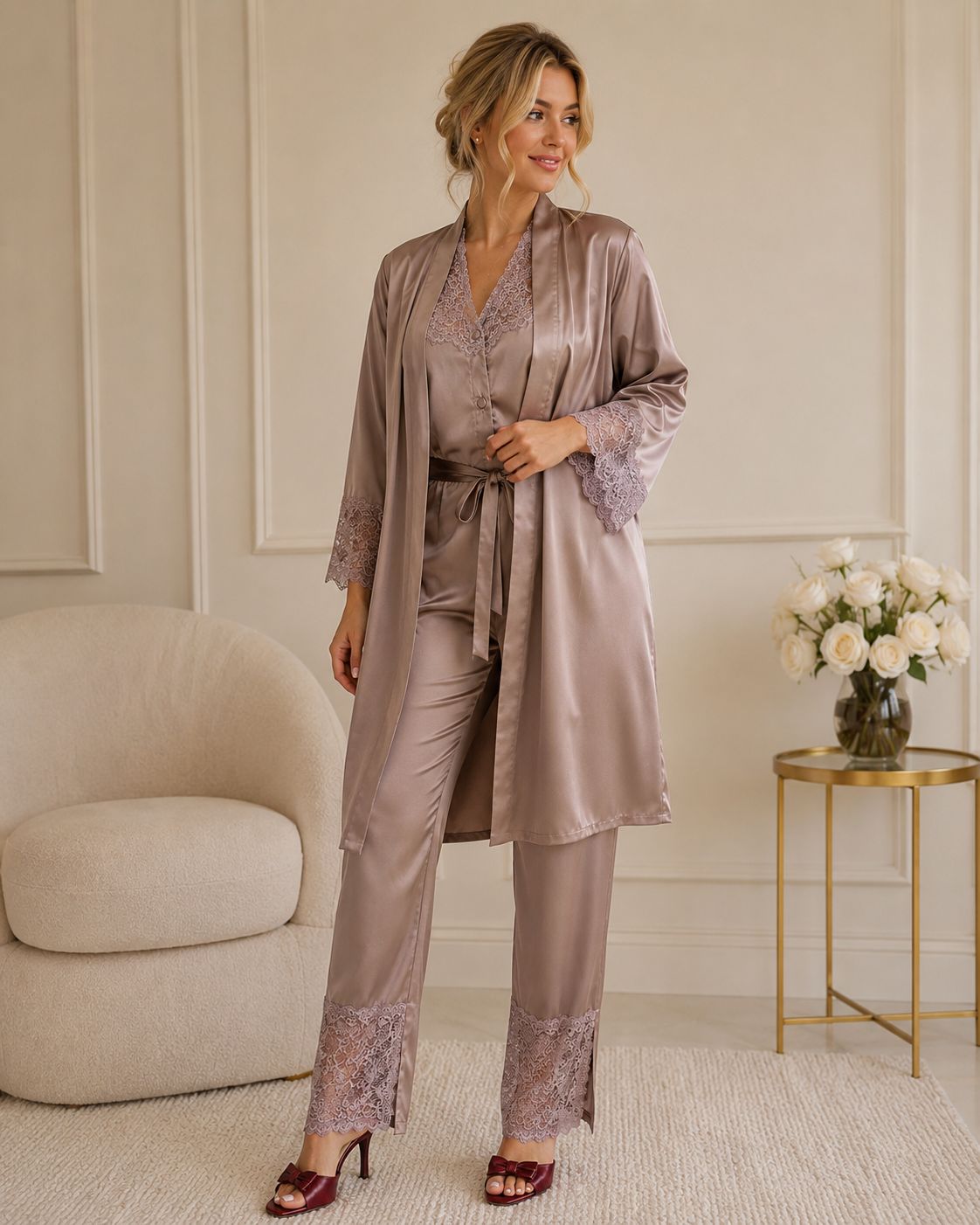 Luxury Satin Pajamas Set with Robe – MALISS COLLECTION